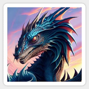 Intricate Blue Scaled Dragon at Sunrise Sticker